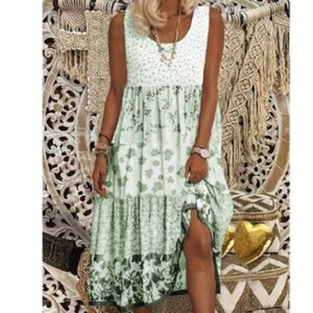 Plus Floral Print Tank summer Cottagecore Dress - Picture 2 of 5